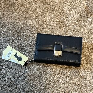 Black Leather Wallet with Gold Buckle
